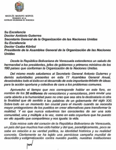 Carta del presidente Nicolás Maduro a la 77° Asamblea General de la ONU