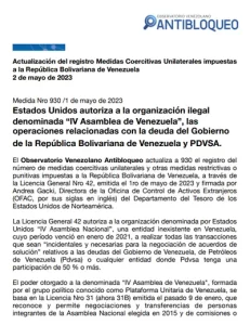 Actualización del registro Medidas Coercitivas Unilaterales impuestas a la República Bolivariana de Venezuela