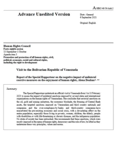 Informe de la Relatora Especial sobre el impacto negativo de las MCU en el disfrute de los Derechos Humanos.
