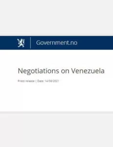 Comunicado del Reino de Noruega sobre el proceso de negociación y diálogo de Venezuela (Original)