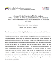 Intervención del Presidente Nicolás Maduro en la VI Cumbre de Jefas y Jefes de Estado y de Gobierno de la CELAC