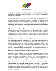 Acuerdo en ocasión del inicio de las negociaciones entre el Gobierno de Venezuela y la Plataforma Unitaria de oposición