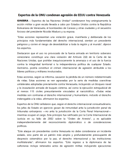 Expertos de la ONU condenan agresión de EE.UU. contra Venezuela